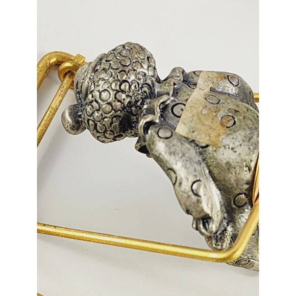 Mini Pewter Clown On Brass Swing 3 1/4" Figurine 90's George Good Home Decor Vtg - Picture 12 of 14